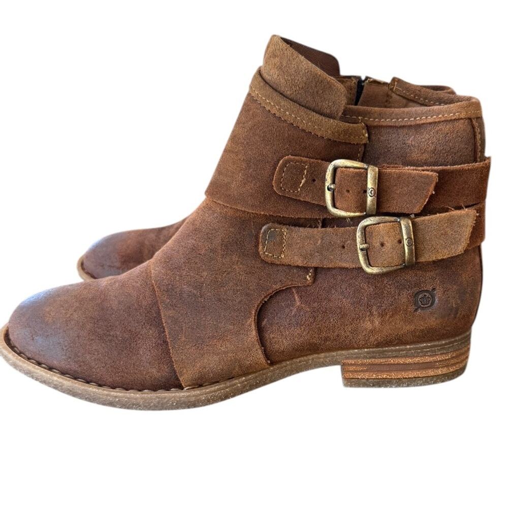Born Rustic Brown Suede Ankle Booties with Double Buckles